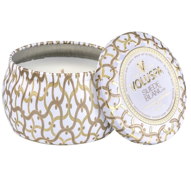 Voluspa Mini tin 25t Suede Blanc - WoiWoi Klær og Interiør
