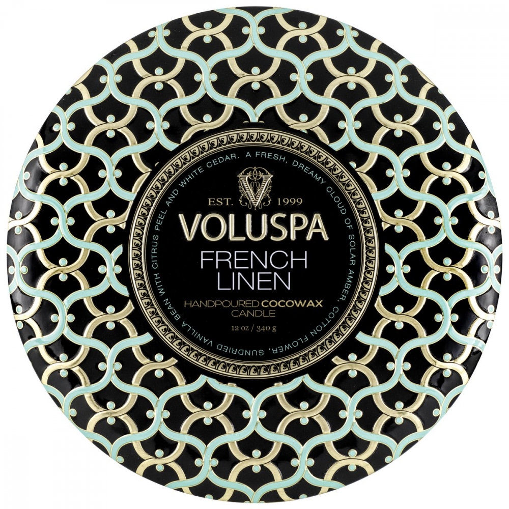 Voluspa 3-wick Tin Candle 40t French Linen - WoiWoi Klær og Interiør